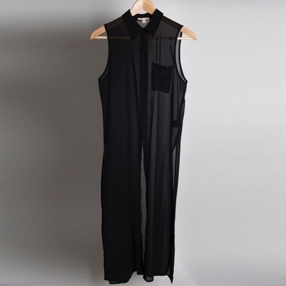 Silence + Noise Black Sheer Sleeveless Button Down Maxi Dress Cover Up XS